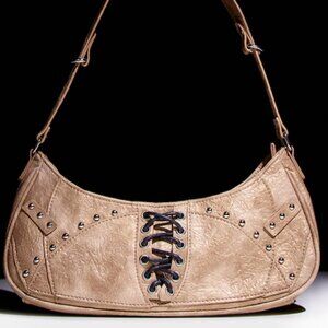 Stone Lace Up Studded Shoulder Bag